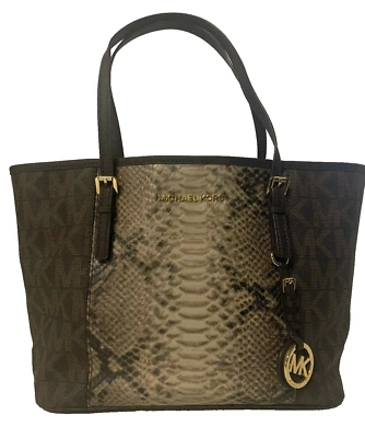 NEW! Michael Kors Jet Set Travel Small Center Python Embossed Bag/Tote-Brown - Image 1 of 3