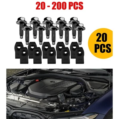 20-200PCS Body Hex Bolts and Clips Set Black Finish U Nut Clips Metal Universal - Image 1 of 4