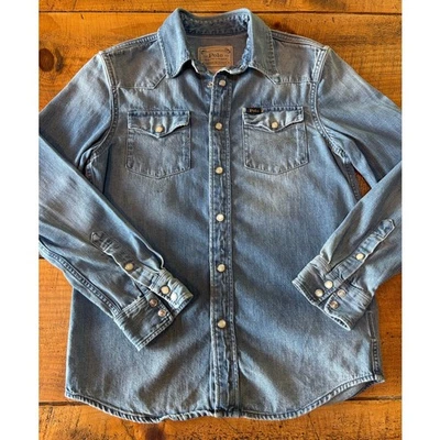 Camisa Polo Ralph Lauren Niñas Denim Algodón Manga Larga Botón a Presión Talla 10/12 Foto 1 de 4