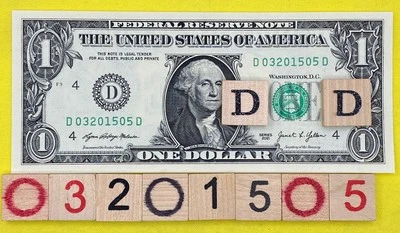 UNC March 2015 5 Birthday Date Note Fancy Serial Number $1 Dollar Bill CRISP FW - Image 1 of 4