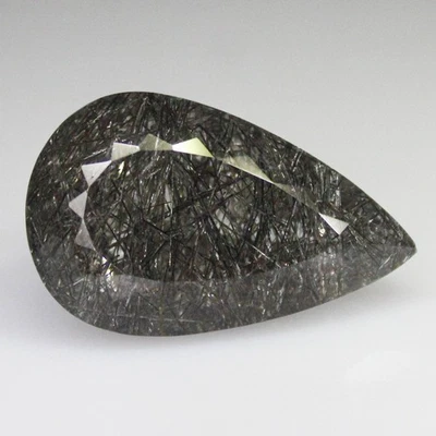 Natural Faceted Black Rutile Quartz In Pear Shape 18.95 Carats 22x14x11 mm - Image 1 of 4