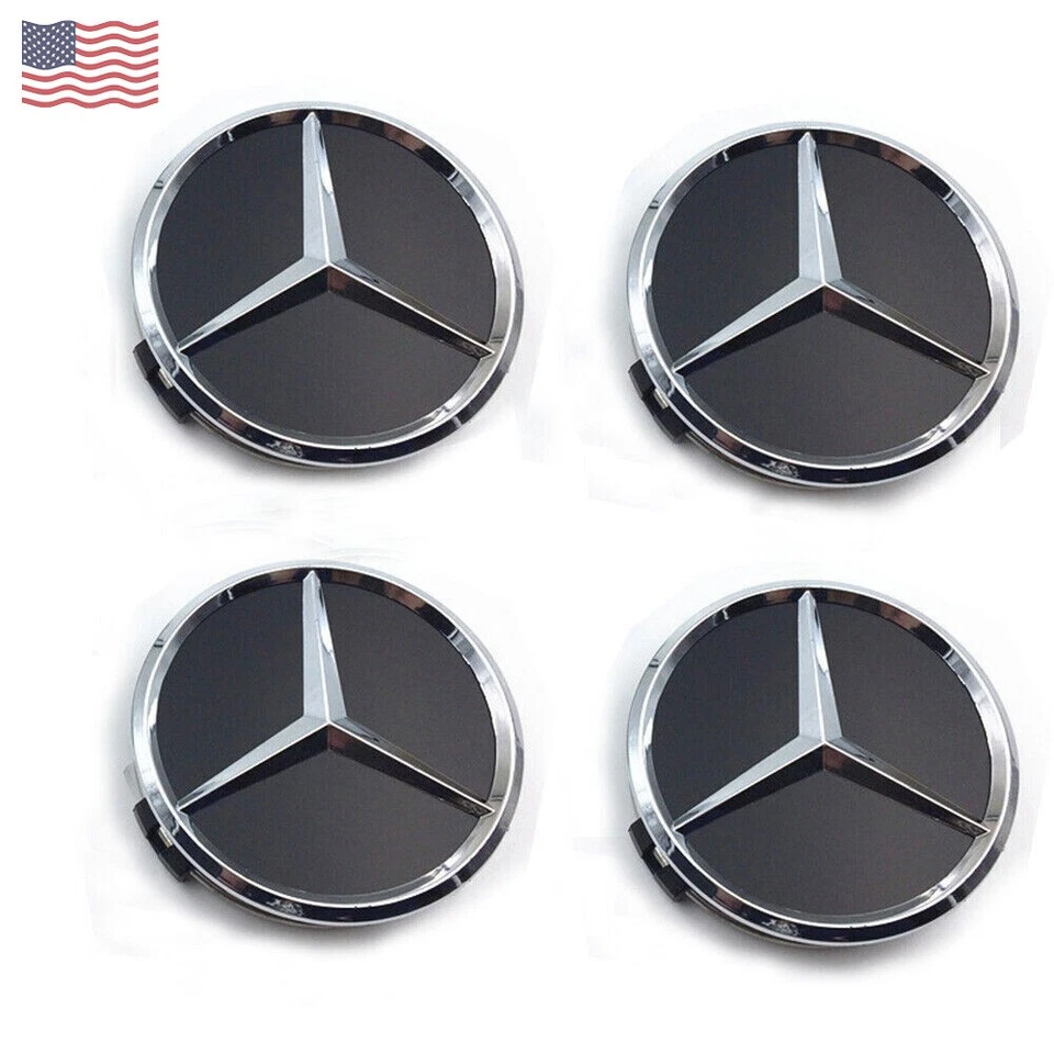 4PCS For Mercedes-Benz Black Chrome Wheel Center Hub Caps 75MM AMG WREATH Foto 1 de 4