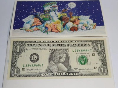 1999 UNITED STATES HOLIDAY ANGEL 1 DOLLAR BILL. WALMART. UNCIRCULATED LOVE NOTE - Image 1 of 4