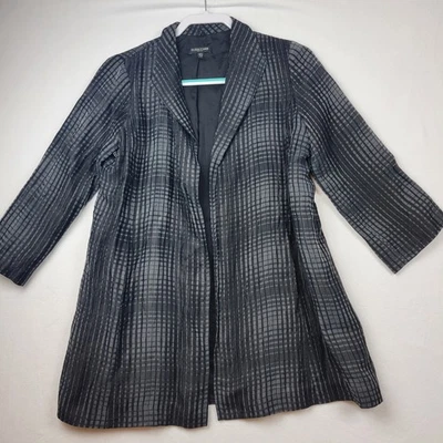 Casaco blazer Eileen Fisher feminino tamanho PS preto cinza xadrez mistura de linho - Imagem 1 de 4