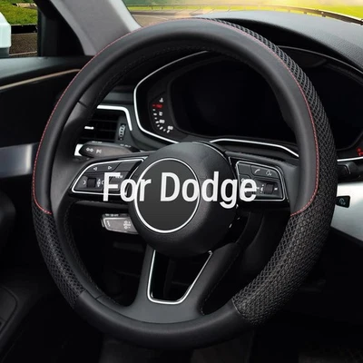 15" Black Leather Breathable Car Steering Wheel Cover Accessories For Dodge - Image 1 of 4