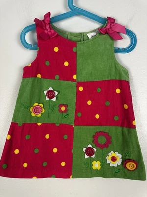 Vestido de retazos verde pana sin mangas 3T edición rara para niña pequeña Foto 1 de 4