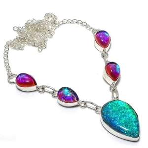 Collana In Argento Sterling 925 Con Opale Blu Triplo, Pietra Preziosa Opale 18" - Foto 1 di 5