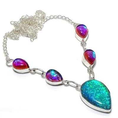 Collana In Argento Sterling 925 Con Opale Blu Triplo, Pietra Preziosa Opale 18" - Immagine 1 di 4