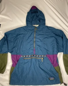 LL Bean Womens Anorak Jacket Colorblock Aztec Mountain Classic 1/2 Zip Hooded - Picture 1 of 12