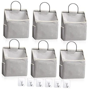 6 Pack Wall Hanging Storage Basket Bathroom Closet Hanging Storage Bag Grey - Picture 1 of 8