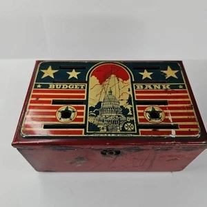 Vintage 1940s Marx Budget Coin Bank Steel Litho US Capital USA No Key America - Picture 1 of 7
