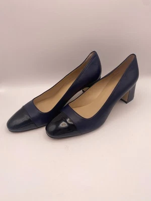 Stuart Weitzman Women’s 57MM Milla Cap Toe Navy Black Leather Pumps Sz 9 B - Image 1 of 4