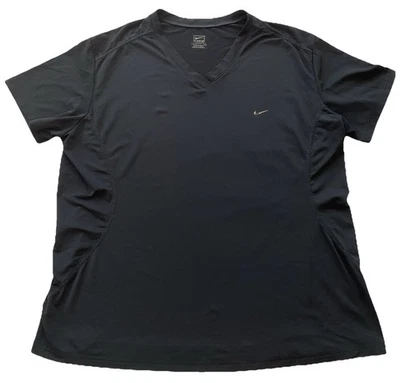 Nike женская спортивная рубашка черный короткий рукав эластичной v-образным вырезом верхний тренажерный зал размер L - Изображение 1 из 4