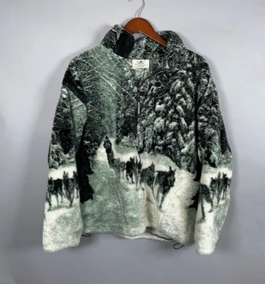 Black Mountain Fleece Jacket Women's Large Green Gray Dog Sled Nature Outdoors - Image 1 of 4