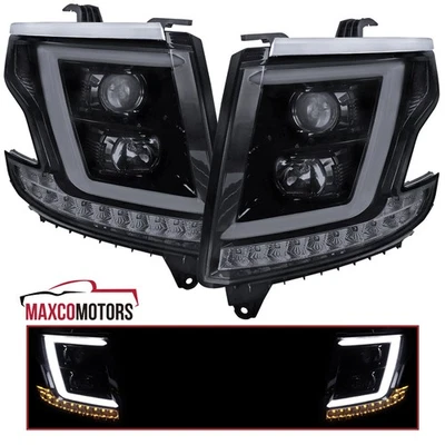 Black Smoke Fits 2015-2020 Chevy Tahoe Suburban  Projector Headlights LED Strip - Image 1 of 4