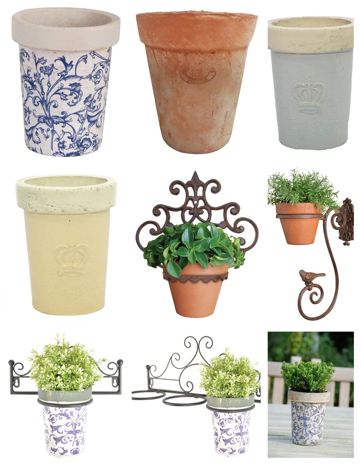 Terracotta Blue Cream Planter with or without Wall Bracket Holder - Image 1 of 1