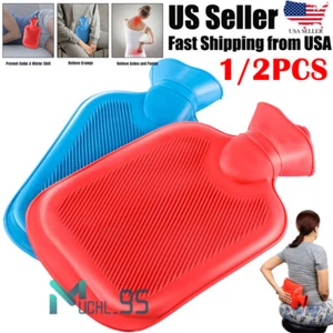 1/2x Rubber HOT WATER BOTTLE Bag WARM Relaxing Heat / Cold Therapy Pain Relief - Picture 1 of 16