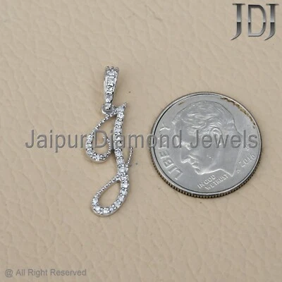 Berloque inicial J sólido ouro branco 14k diamante natural alfabeto letra pingente - Imagem 1 de 4