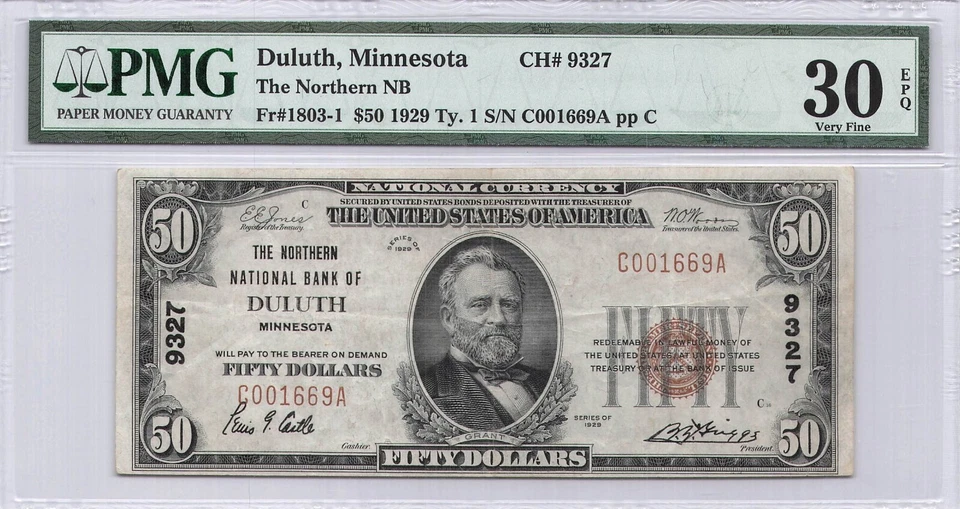 Northern NB of DULUTH, MN $50.00 1929 PMG 30 Charter 9327 - Image 1 of 2