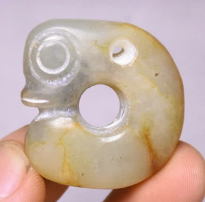3cm Old China Hongshan Culture Hetian Jade Carving Yu Pig Dragon Amulet Pendant - Picture 1 of 6