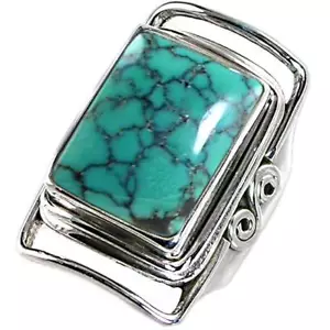 ANELLO CONTEMPORANEO AUTENTICO TURCHESE_LAVORATO A MANO_TAGLIA-8_ARGENTO STERLING 925_NF - Foto 1 di 11