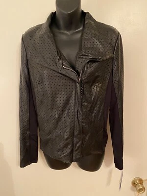 CHAQUETA DE CUERO SINTÉTICO NEGRA ADORNADA PETER NYGARD Talla 6 Foto 1 de 4