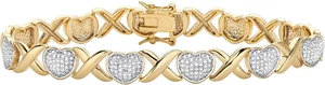Palmbeach 18K Gelbgold plattiert echter Diamant Akzent Herzen und Küsse Link B - Bild 1 von 12
