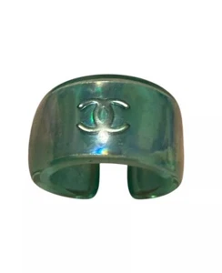 Vtg Chanel Green CC Logo Lucite Ring - Picture 1 of 11