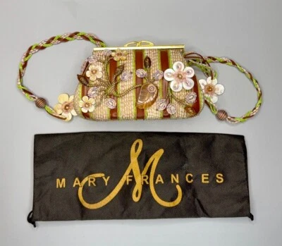 ⭕️ MARY FRANCES FLORAL BEADED HANDBAG PURSE W/ STRAP & BAG — BOHO CHIC VINTAGE - Image 1 of 4