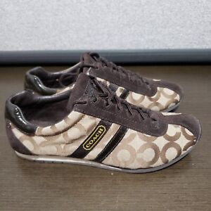 Coach Kathleen Brown Tan  Logo Tennis Sneaker  Shoes Canvas Leather 8M