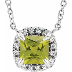 Platinum Natural Peridot & .05 CTW Natural Diamond 16" Necklace - Picture 1 of 2