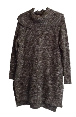 Suéter túnica cuello capucha tallado con volantes para mujer 2X nuevo marrón oscuro jaspeado largo slvs Foto 1 de 4