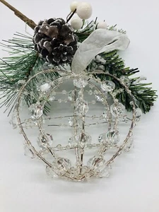Silver Tone Wire and Bead Prism Heart Christmas Tree Ornaments Holiday Decor - Picture 1 of 6