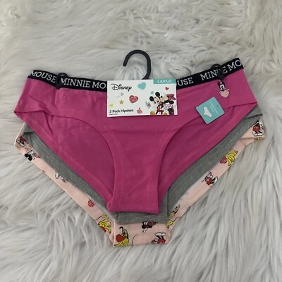Disney Mickey Minnie paquete de tres ropa interior hipster grande nuevo con etiquetas rosa San Valentín Foto 1 de 4