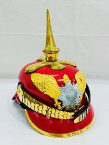 German Red color Pickelhaube Helmet Imperial Prussian Spike Leather helmet - Picture 1 of 11
