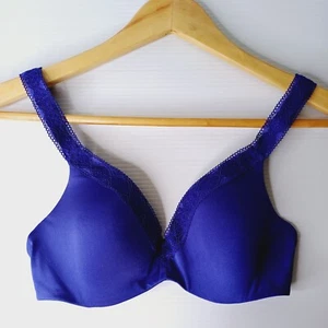 Berlei Bra 10C Blue TShirt Moulded Cup Underwire Padded Lace Trim - Picture 1 of 9