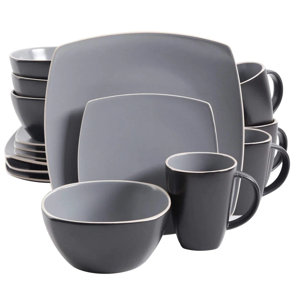 Gibson Home Soho Lounge 16 Piece Soft Square Stoneware Dinnerware Set in Grey M - Image 1 of 1