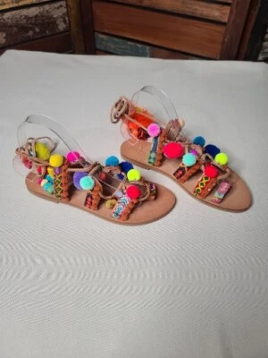 Elina Linardaki Anthropologie Penny Lane Embellished Tie Up Gladiator Sandals 38 - Image 1 of 4