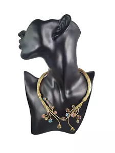 Sonia Rykiel Vintage Gold Tone Necklace – Crystal Floral Statement Collar - Picture 1 of 10