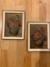 Set Of Two Vintage Nasturtium And Geranium Atlas Embossed Pictures H. S. Berg