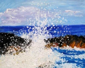 Original Oil Painting Blue Wave One of a Kind 16x20" Julia Lu - Picture 1 of 5