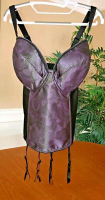  BRAVISSIMO Corset LN191 Satine Nouveau Basque Black W/Purple Print Sz 32J - Image 1 of 4