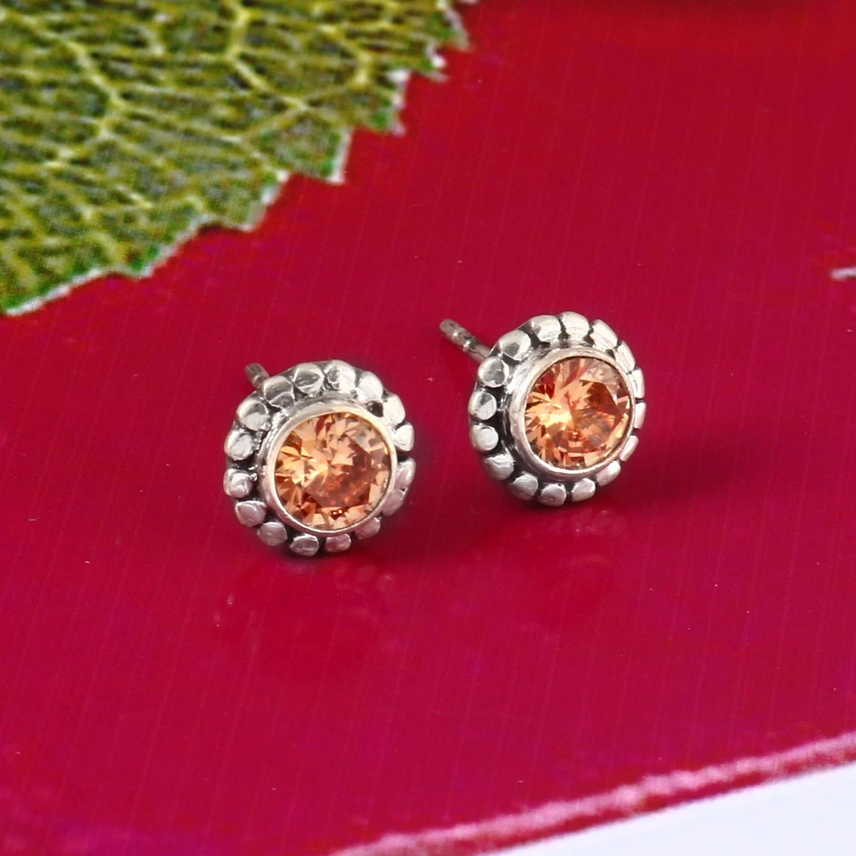 Aretes de circón amarillo natural en plata de ley 925 para mujer hechos a mano Foto 1 de 3