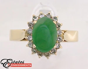 Natural Jadeite, Diamond, Yellow Gold Ring - Picture 1 of 11