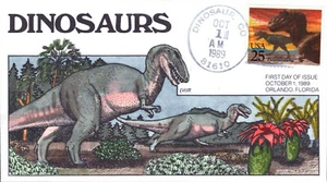 Dinosaurs Tyrannosaurus Rex 25c Stamp FDC Handpainted Collins#L1602 Sc#2422 - Picture 1 of 1