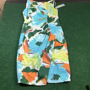 Womens London Times Size 8 Cinched/ Pleated Green/blue Pencil Dress New - Picture 1 of 14