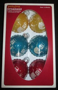 RAUCH Caja de 6 Adornos de Vidrio Muñeco de Nieve Estampado Brillo Rojo Azul y Amarillo - Imagen 1 de 5