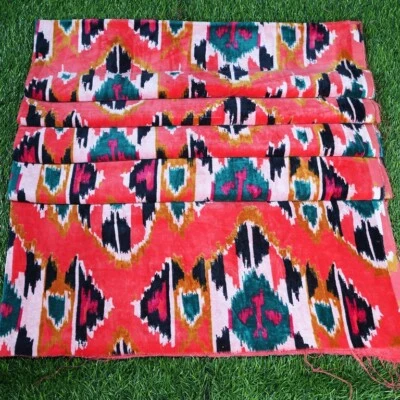 Soft Velvet Ikat Print Fabric Indian Dress Sewing Upholstery Fabric BY The Yard - Image 1 of 4