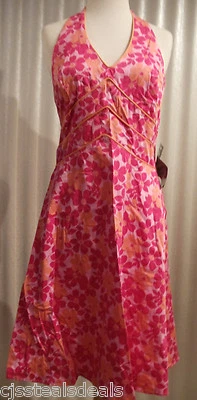 NUEVO CON ETIQUETAS AGB Mujer 10P Mujer Rosa Naranjas Floral Halter Verano Algodón Vestido Foto 1 de 4