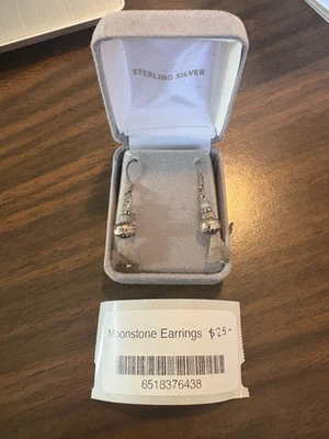 Moonstone 悬挂式耳环 - Gemstone 手工制作 — 第 1/2 张图片